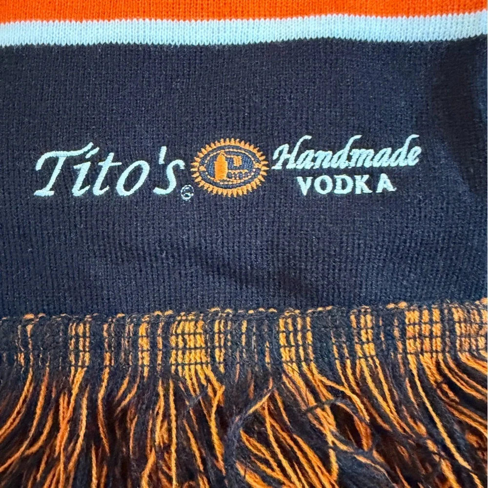 Tito's Handmade Vodka Black Orange Fringe Embroidered Scarf OS